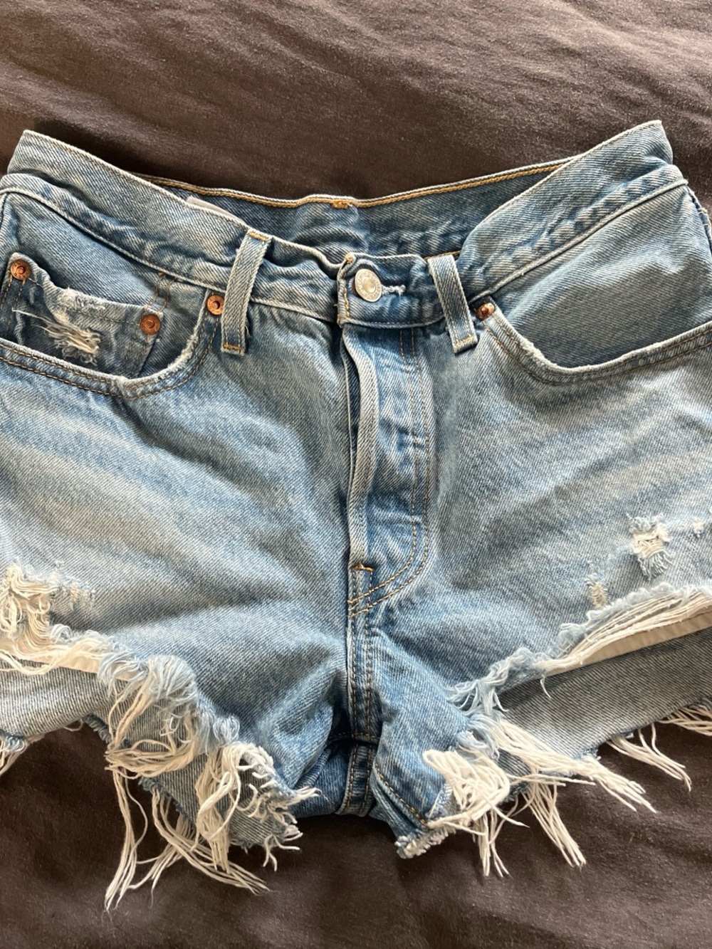 Levi's 501 Light Blue Distressed Denim Cutoff Shorts